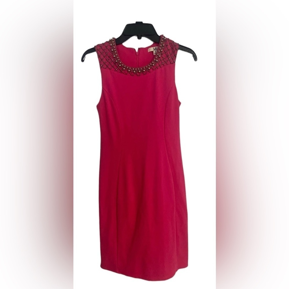 YA Los Angeles Hot Pink Mini Dress with beaded neckline embellishments -size S